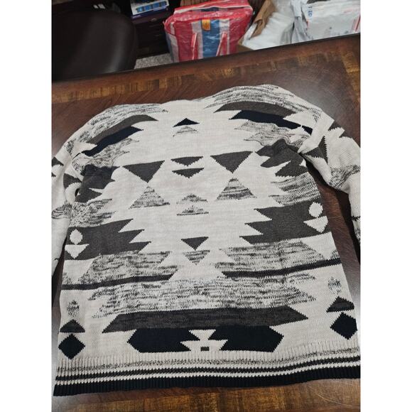 American Eagle Y2K Inspired Aztec Southwestern Knit Hoodie Sweater Neutral XS - Picture 6 of 8
